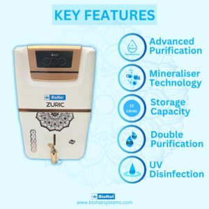 BioHat Zuric RO Water Purifier ( White ) |  RO + UV + Advance Taste Enhancer (MTDS) + Alkaline Technology by BioHat | 12 Liter Storage Tank | 8 Stages Purification | Best Home Water Purifier