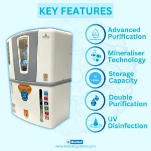 BioHat Cloud RO Water Purifier ( White ) | RO + UV + Advance Taste Enhancer (MTDS) + Alkaline Technology by BioHat | 12 Liter Storage Tank | 8 Stages Purification | Best Home Water Purifier