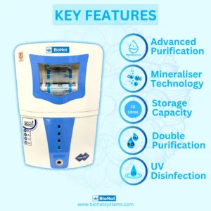 BioHat Smart RO Water Purifier | RO + UV + Advance Taste Enhancer (MTDS) + Mineralizer Technology by BioHat | 10 Liter Storage Tank | 8 Stages Purification | Best Home Water Purifier