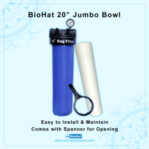 BioHat 20 Inch Jumbo Whole House Pre Filter Housing/Bowl With 1.5 Inch Inlet/Outlet Size | 20 Inch Jumbo Housing with Spun Filter (20 * 4.5 Inch ), Spanner