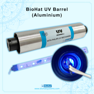 BioHat UV Set with Clamps UV Chamber (Heavy Aluminium Barrel) | UV LED Light (Strip) | 2 Pieces Elbow | Teflon Tape and 2 Clamps for All Ro Water RO Purifier